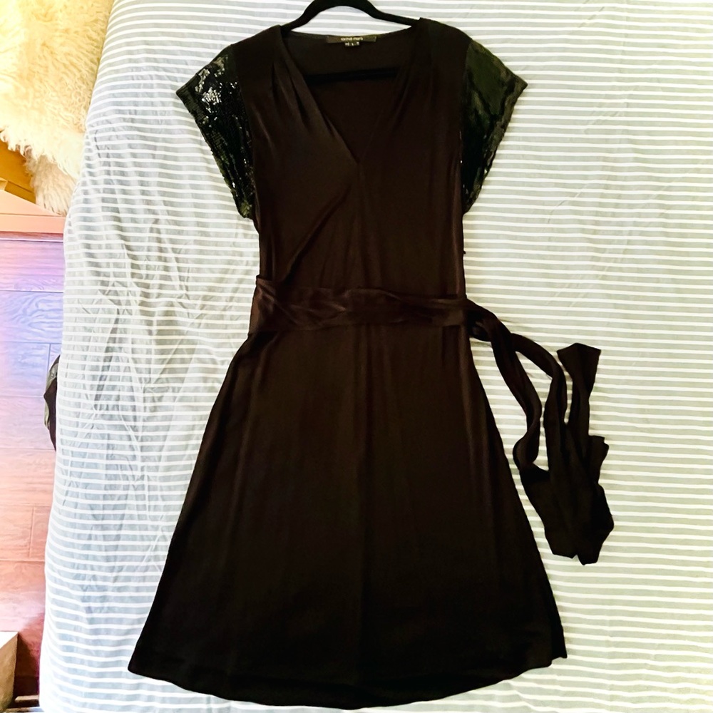 Elegant Black Dress with Sequin Sleeves